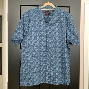 Men’s Egara Tropical Leaves Blue Short Sleeve Buttoned Shirt. Size XL Slim Fit